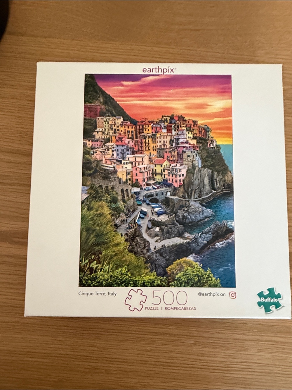 Earth Vibrant Cinque Terre Coastal Puzzle - Blue, Orange, Pink, Yellow